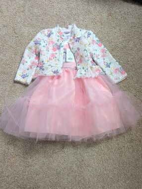 Floral Tweed Jacket with Pink Tulle Dress
